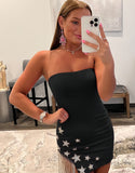 Strapless Tight Homecoming Dress Starry Tassel Celebrity Dress, HZ0307