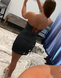 Strapless Tight Homecoming Dress Starry Tassel Celebrity Dress, HZ0307