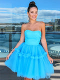 Discount Strapless Tulle Mini Homecoming Dress A-Line Cheap Graduation Dress, HZ0307