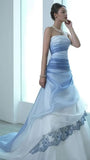 Strapless White Blue Chiffon Tulle Long Prom HZ0307