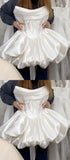 Strapless White Pearl Beaded Homecoming Dresses Short Wedding Gown, HZ0307