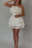 Strapless White Pleated Homecoming Dresses Mini Prom Gown, HZ0307