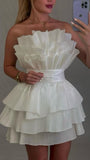 Strapless White Pleated Homecoming Dresses Mini Prom Gown, HZ0307
