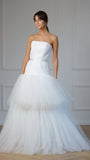 Strapless White Trumpet Wedding Dresses Tulle Bridal Gown, HZ0307