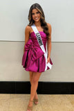 Strapless A-Line Bowknot Homecoming Dresses Sleeveless Mini Graduation Dress, HZ0307