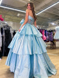 Strapless A-Line Organza Ruffle Prom Dress, Sleeveless Bowknot Evening Gown, HZ0307