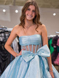 Strapless A-Line Organza Ruffle Prom Dress, Sleeveless Bowknot Evening Gown, HZ0307
