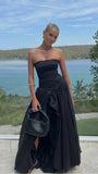 Strapless Black Pleated A-Line Prom Dress With Side HZ0307