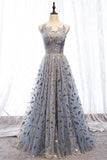 Strapless Blue and Gold Long Party HZ0307