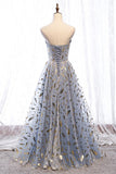 Strapless Blue and Gold Long Party HZ0307