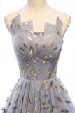 Strapless Blue and Gold Long Party HZ0307