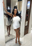 Strapless Feather White Homecoming Dresses Mini Party HZ0307