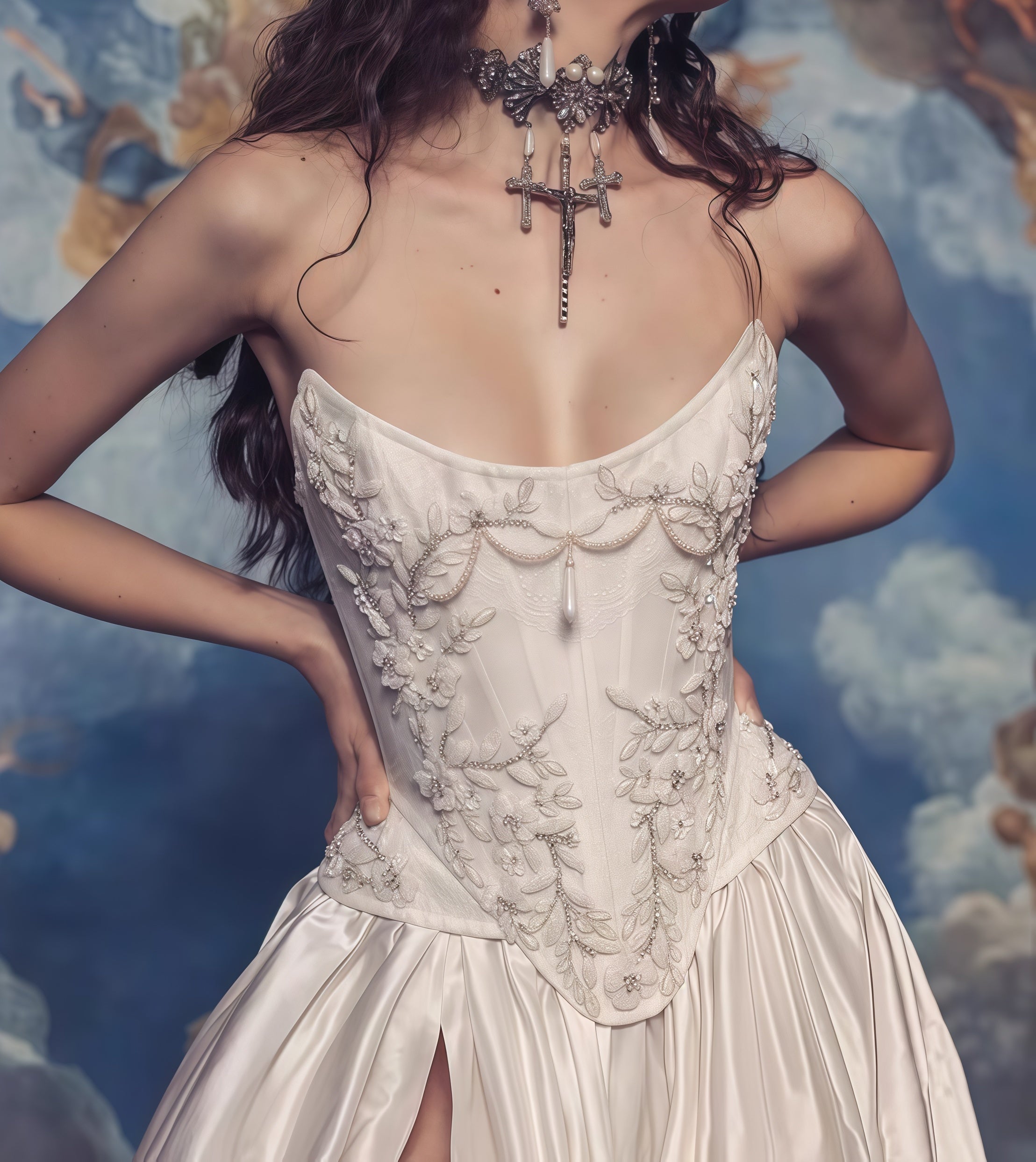 Strapless Lace Satin Wedding Dress - Vintage White Bridal Gown with HZ0307