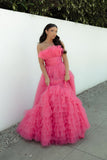 Strapless Pink Tulle Emprie Ruffles A-line HZ0307
