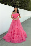 Strapless Pink Tulle Emprie Ruffles A-line HZ0307