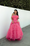 Strapless Pink Tulle Emprie Ruffles A-line HZ0307