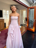 Strapless Pink Prom Dress - A-Line Formal Gown with High HZ0307