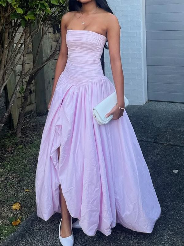 Strapless Pink Prom Dress - A-Line Formal Gown with High HZ0307