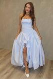 Strapless Pink Prom Dress - A-Line Formal Gown with High HZ0307