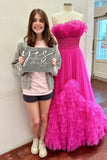 Strapless Pink Tulle Emprie Ruffles A-line HZ0307