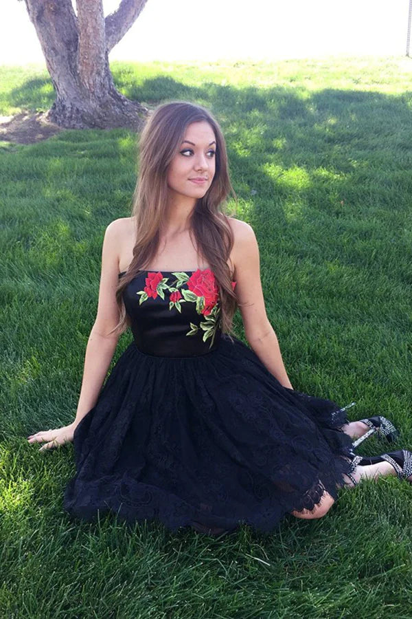LTP1512,Black lace applique homecoming dresses,a-line prom HZ0307