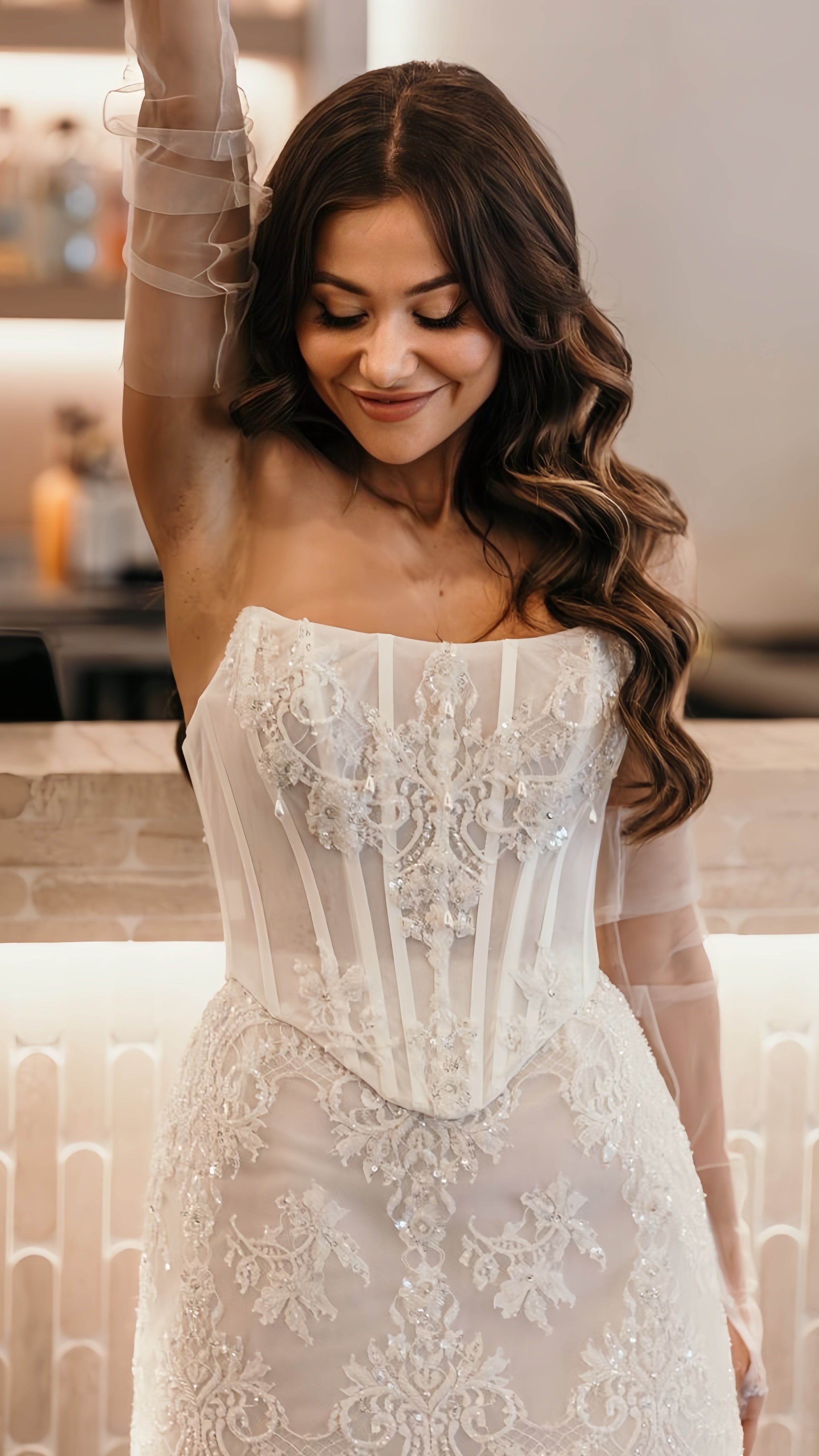 Strapless White Lace Wedding Dresses Short Lace Dress Wedding Reception Dress, HZ0307