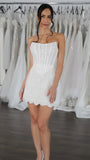 Strapless White Lace Wedding Dresses Short Lace Dress Wedding Reception Dress, HZ0307