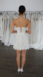 Strapless White Lace Wedding Dresses Short Lace Dress Wedding Reception Dress, HZ0307