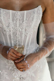 Strapless White Lace Wedding Dresses Short Lace Dress Wedding Reception Dress, HZ0307