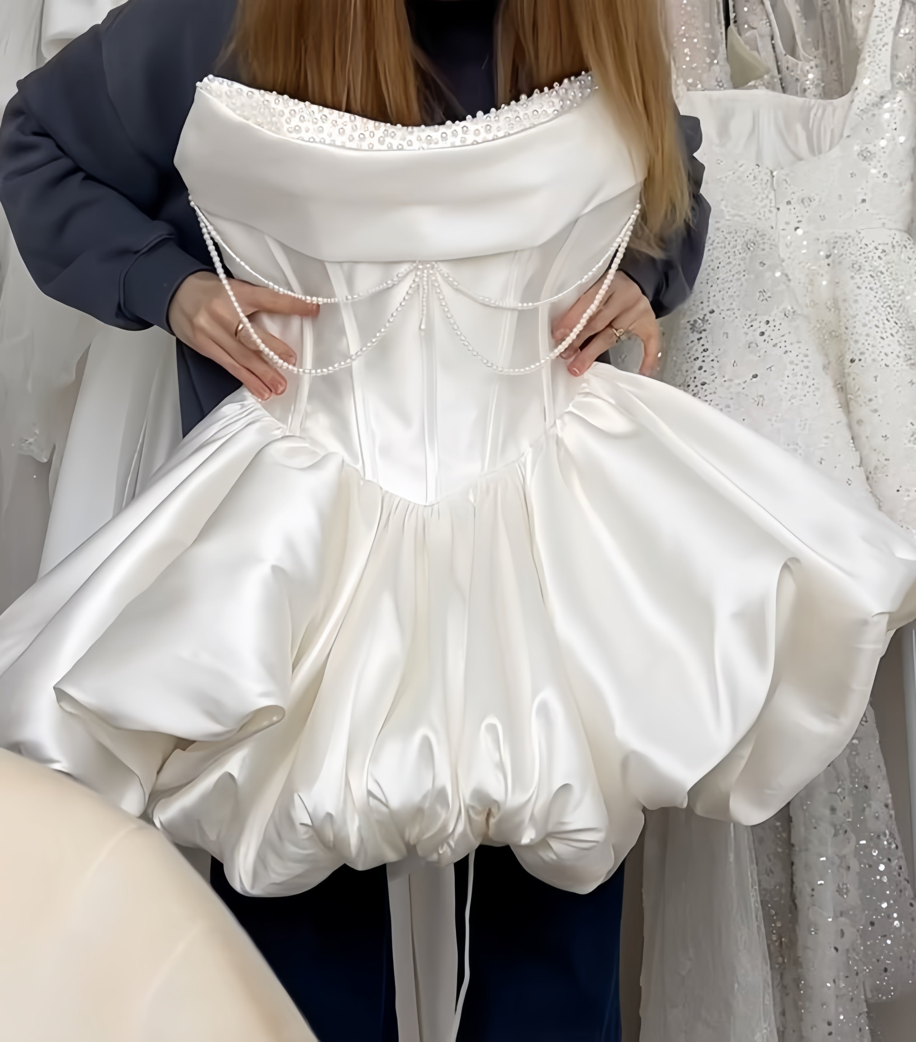 Strapless White Pearl Beaded Homecoming Dresses Short Wedding Gown, HZ0307