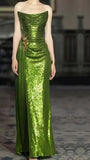 Strapless Green Sequin Prom Dress With Split, HZ0307