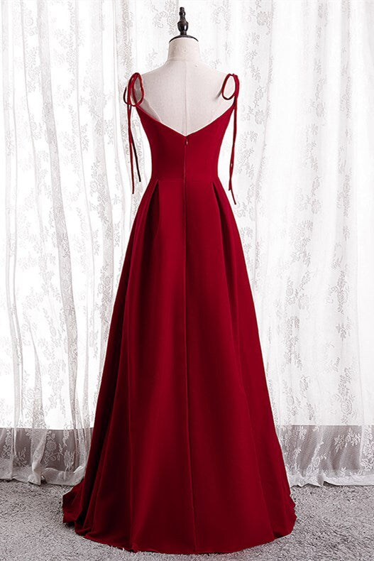 Straps A-line Red Simple Long Party HZ0307