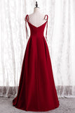 Straps A-line Red Simple Long Party HZ0307