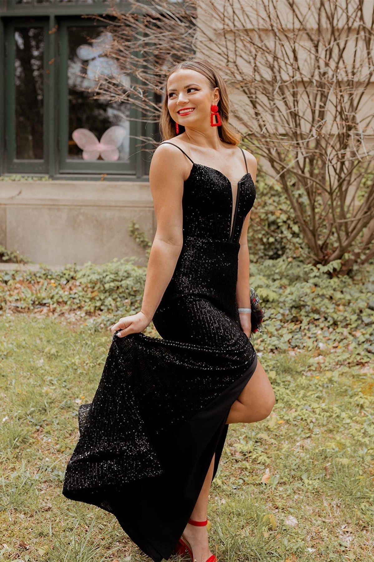 Straps Black Sequin Mermaid Long Formal HZ0307