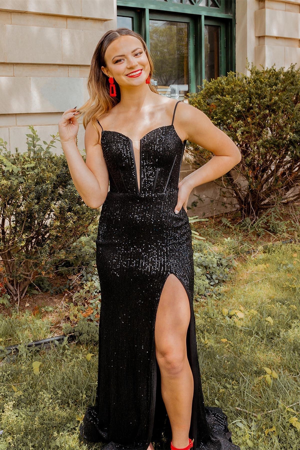 Straps Black Sequin Mermaid Long Formal HZ0307