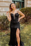 Straps Black Sequin Mermaid Long Formal HZ0307