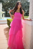 Straps Black Tiered Ruffle Tulle Long Party HZ0307