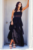 Straps Black Tiered Ruffle Tulle Long Party HZ0307