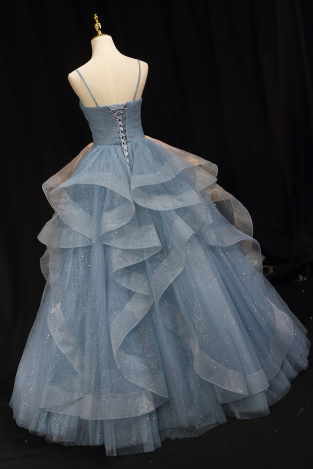 Straps Blue A-line Layers Long Formal HZ0307