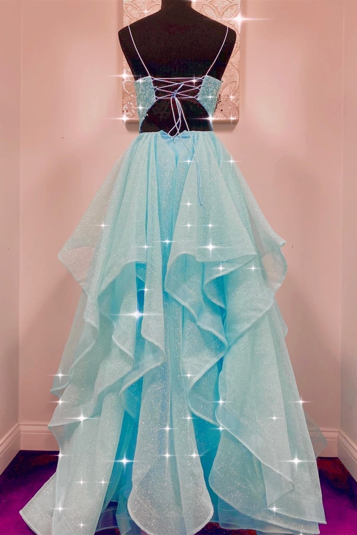 Straps Blue Tiered Layers Long Formal HZ0307