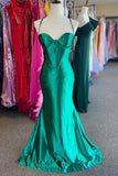 Straps Green Satin Mermaid Long Formal HZ0307