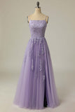 Straps Lavender A-line Appliques Long Prom HZ0307