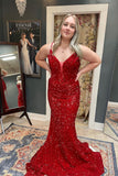 Straps Red Sequin Mermaid Long Formal HZ0307