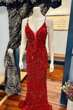 Straps Red Sequin Mermaid Long Formal HZ0307