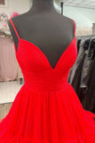 Straps Red Tiered Ruffles A-line Long Formal HZ0307