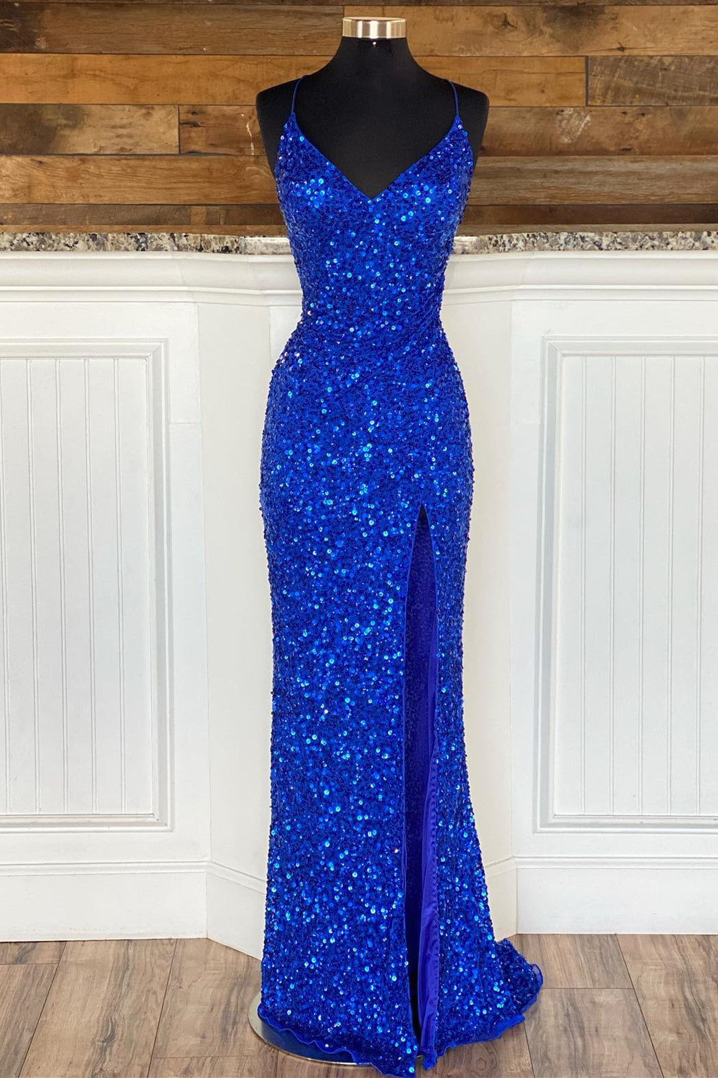 Straps Royal Blue Sequin Mermaid Long Formal HZ0307