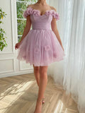 Stunning Lilac Floral Homecoming Dresses Mini School Dance Dress, HZ0307