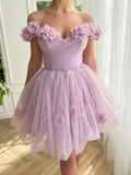 Stunning Lilac Floral Homecoming Dresses Mini School Dance Dress, HZ0307