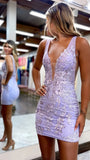 Stunning Tight Appliques V-Neck Homecoming Dresses, HZ0307