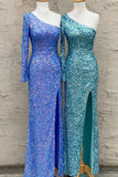 Stunning Light Purple Sequins Mermaid One Sleeve Prom HZ0307